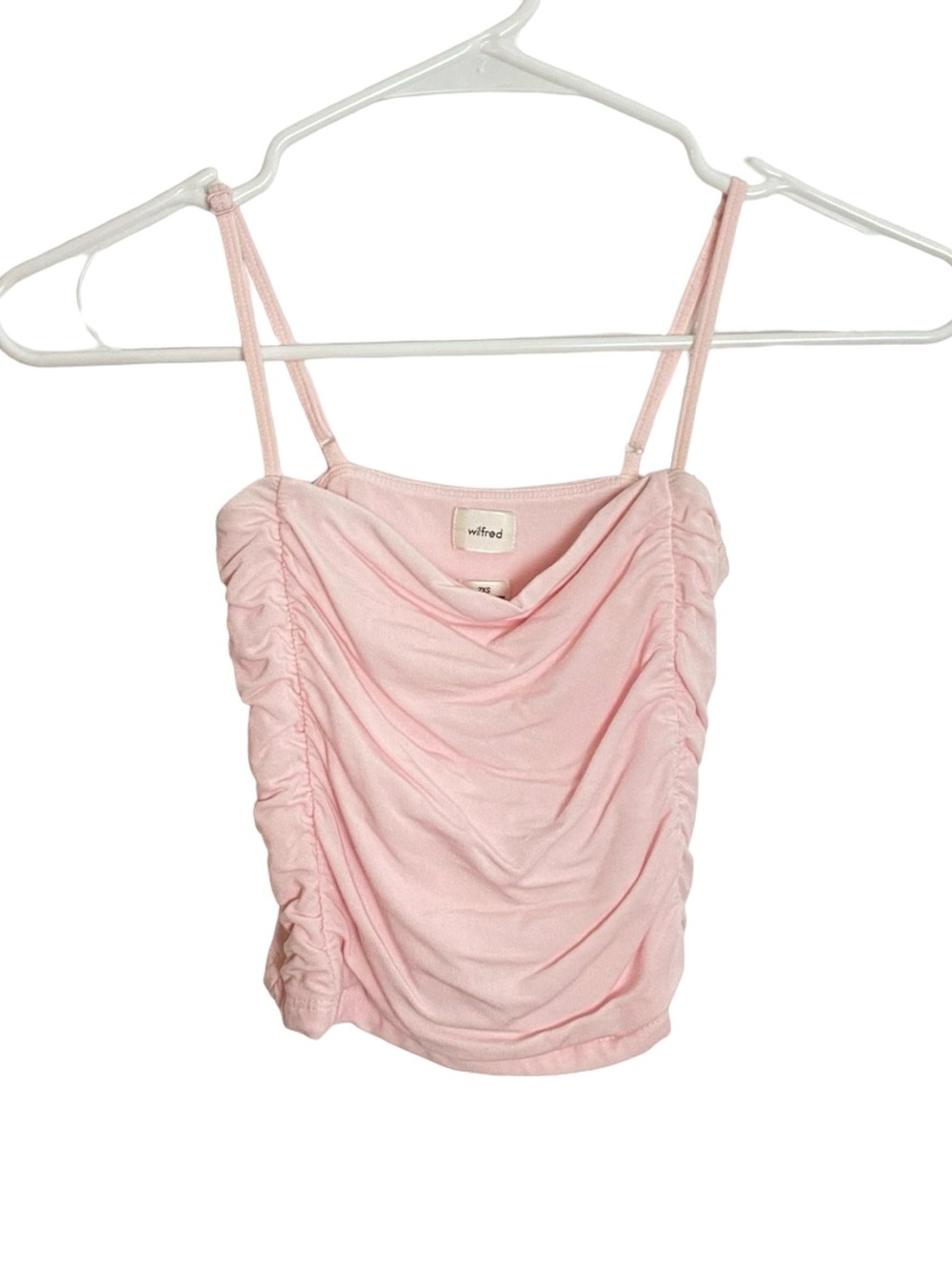Aritzia Wilfred Ruched Tank Top Womens Size XXS Light Pink Crop Cropped Shirt